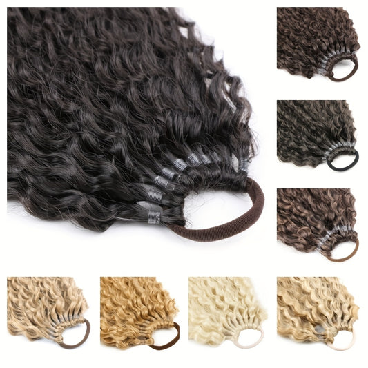 50.8cm Long Kinky Curly Ponytail Extension with Elastic Rubber Band - 12 Strands Synthetic Hairpiece for Women, Soft & Stylish Afro Curly Hair, Easy to Style, Natural Look, Hair Stylist Gifts, Natural Look Hairpiece, Secure Fit Hairband