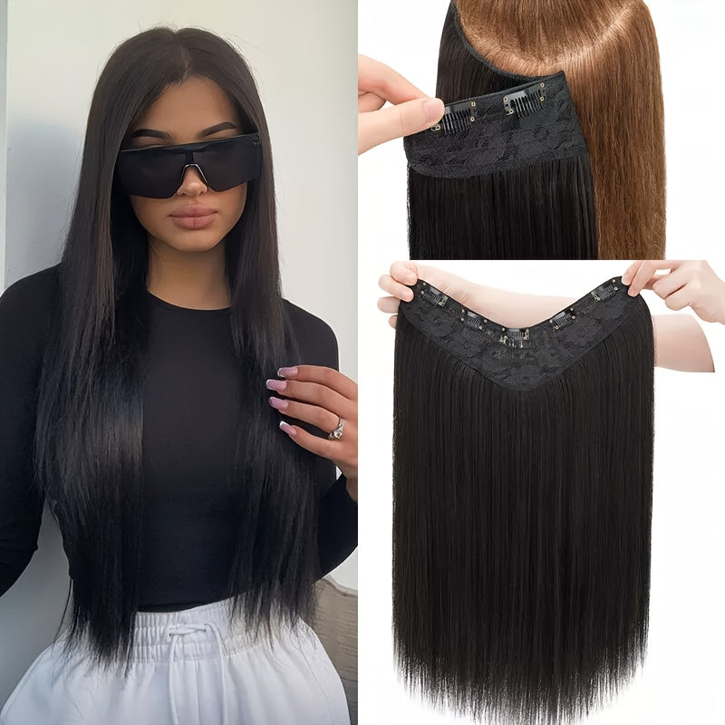 18inch/45cm U-Shaped One Piece Clip In Hair Extensions With 5 Clips X-Thicker 3/4 Full Head Synthetic Long Straight Hairpiece Soft V Shape Hairpieces Add Hair Volume For Women Holiday Cosplay Party Gift Daily
