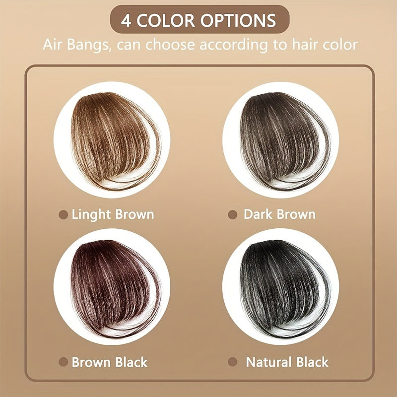 Easy Clip-In Wispy Bangs with Temples - Natural Black, Straight Hairpieces for Women & Girls, Perfect for Casual Attire