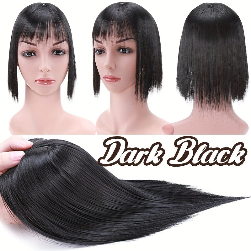10inch/25cm Hair Toppers Natural Straight Hairpiece With Bangs For Women 100% Soft Toupee Hair 2 Clips Silk Base Clip In Top Synthetic Hair Extensions Hair Pieces For Thinning Hair Wiglets Upgrade Lace Base Topper Festival Cosplay Party Daily Use