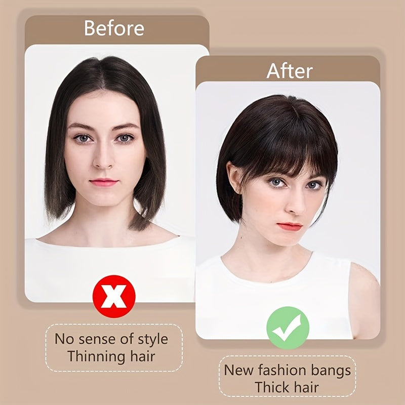 Easy Clip-In Wispy Bangs with Temples - Natural Black, Straight Hairpieces for Women & Girls, Perfect for Casual Attire