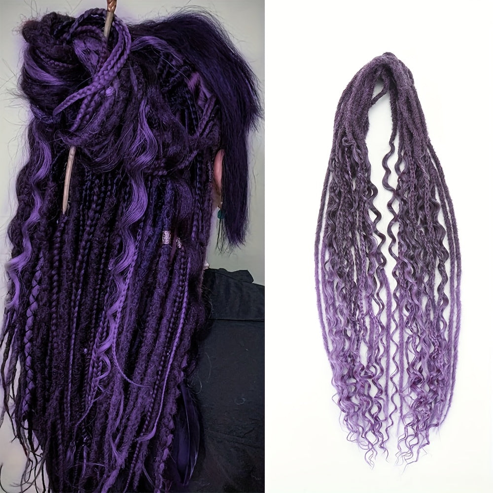 [ELIZA Braids] ELIZA Handmade 24-Inch Synthetic Fiber Double Tail Braided Hair Extensions | Curly Wave Style, Mixed Braids, 15 Strands per Pack for Women