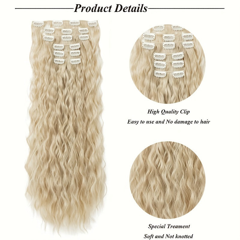 6pcs Clip-in Hair Extensions I6, 55cm Long Mermaid Wavy Synthetic Basics Hairpieces, Jerry Curl Style, for Women