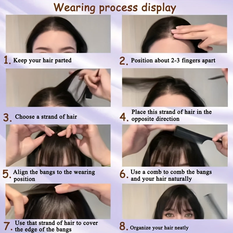 Women's Elegant Straight Synthetic Hair Extensions with Layered Bangs & Side-Swept Bangs - Natural-Looking Hairpiece for Versatile Styling, Fit for All Ethnicities, Hair Stylist Gifts, Stylish Hairpiece, Secure Clip Attachment