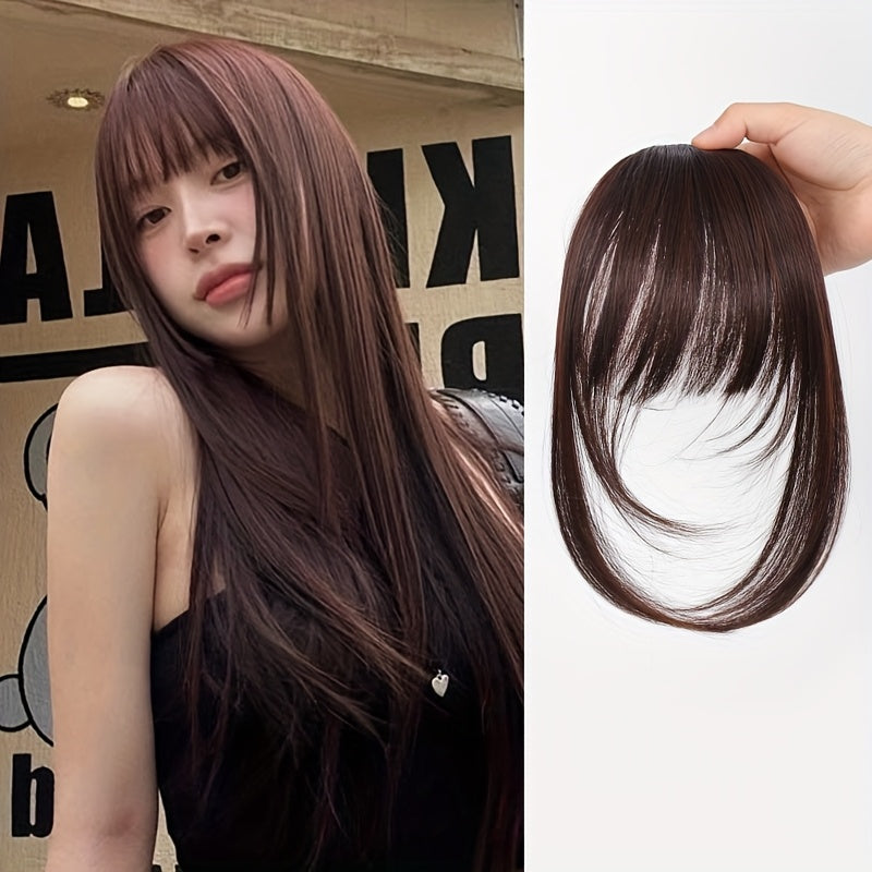 Women's Elegant Straight Synthetic Hair Extensions with Layered Bangs & Side-Swept Bangs - Natural-Looking Hairpiece for Versatile Styling, Fit for All Ethnicities, Hair Stylist Gifts, Stylish Hairpiece, Secure Clip Attachment