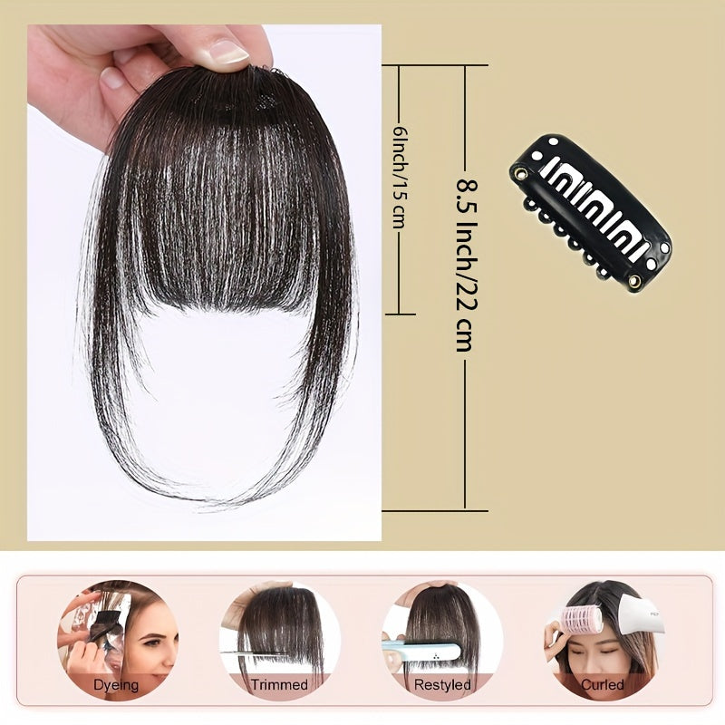 Easy Clip-In Wispy Bangs with Temples - Natural Black, Straight Hairpieces for Women & Girls, Perfect for Casual Attire