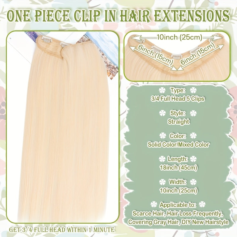 18inch/45cm U-Shaped One Piece Clip In Hair Extensions With 5 Clips X-Thicker 3/4 Full Head Synthetic Long Straight Hairpiece Soft V Shape Hairpieces Add Hair Volume For Women Holiday Cosplay Party Gift Daily
