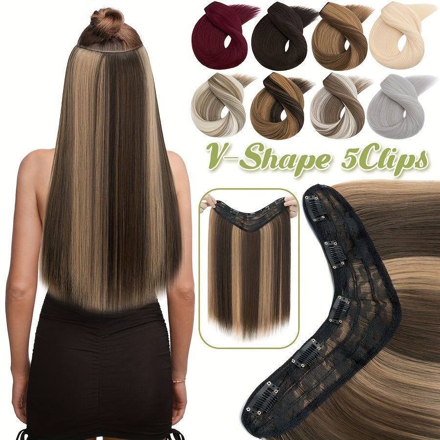 18inch/45cm U-Shaped One Piece Clip In Hair Extensions With 5 Clips X-Thicker 3/4 Full Head Synthetic Long Straight Hairpiece Soft V Shape Hairpieces Add Hair Volume For Women Holiday Cosplay Party Gift Daily
