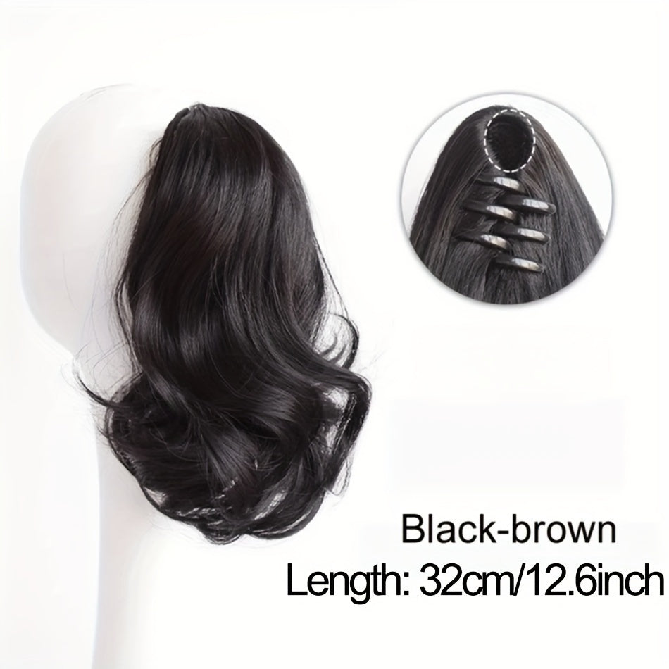 Elegant 34.8cm Pear Blossom Claw Clip Ponytail Extension - Voluminous Curly Wave, 100g Heat-Resistant Synthetic Hair, Chic Short Style with Tassel Accent for Women, Ponytail Hair Extensions