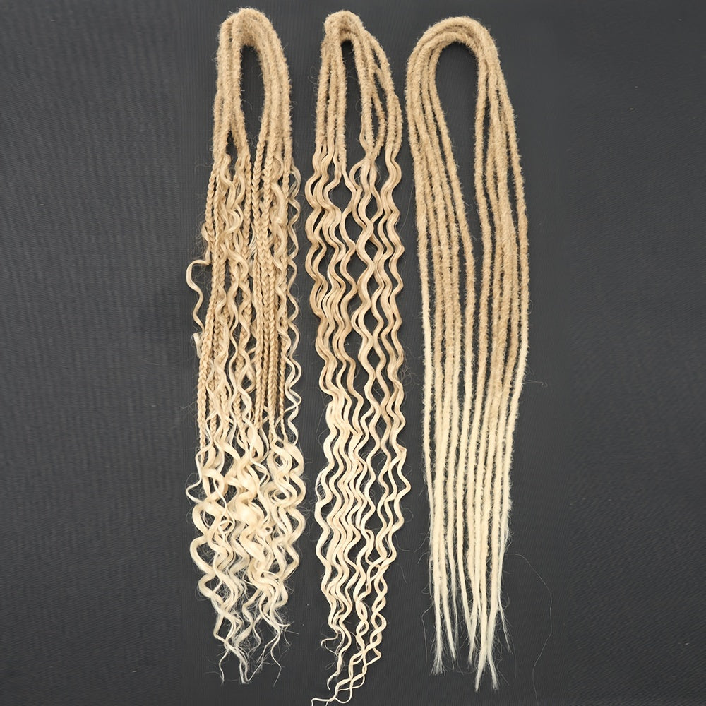 [ELIZA Braids] ELIZA Handmade 24-Inch Synthetic Fiber Double Tail Braided Hair Extensions | Curly Wave Style, Mixed Braids, 15 Strands per Pack for Women