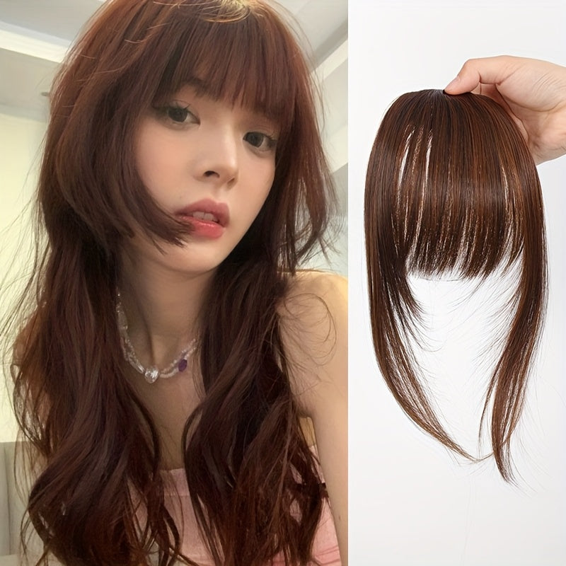 Women's Elegant Straight Synthetic Hair Extensions with Layered Bangs & Side-Swept Bangs - Natural-Looking Hairpiece for Versatile Styling, Fit for All Ethnicities, Hair Stylist Gifts, Stylish Hairpiece, Secure Clip Attachment