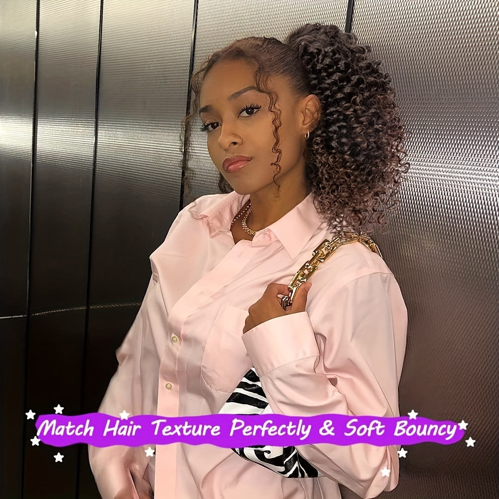 Afro Kinky Curly Ponytail 10inch Short Ponytail Extension (1B+TGREY) 2pcs Drawstring Ponytail for Women Synthetic Hairpieces Jerry Curls Afro Puff Ponytail Extensions