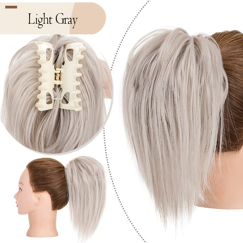 Ponytail Extension 12in/30cm Short Claw Clip On Pony Tails Hair Extensions For Women Girls Synthetic Highlight Soft Fully Natural Straight Bun Hair Piece Fake Ponytails Hairpiece Fluffy Chignon Daily Use