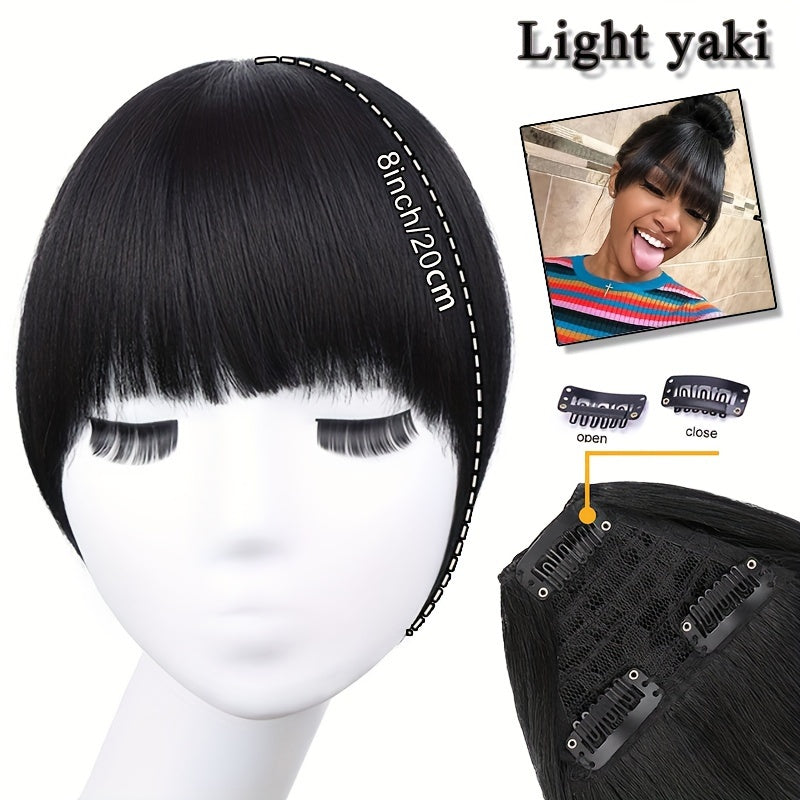 1pc Glamour Lady Elegant clip-on Fringe wig Yaki Straight synthetic fiber, heat resistant, lightweight 25g, 20.32 cm, natural look, with sideburns, suitable for all ethnic groups, Thanksgiving gift, perfect for gifting