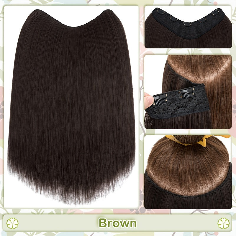 18inch/45cm U-Shaped One Piece Clip In Hair Extensions With 5 Clips X-Thicker 3/4 Full Head Synthetic Long Straight Hairpiece Soft V Shape Hairpieces Add Hair Volume For Women Holiday Cosplay Party Gift Daily