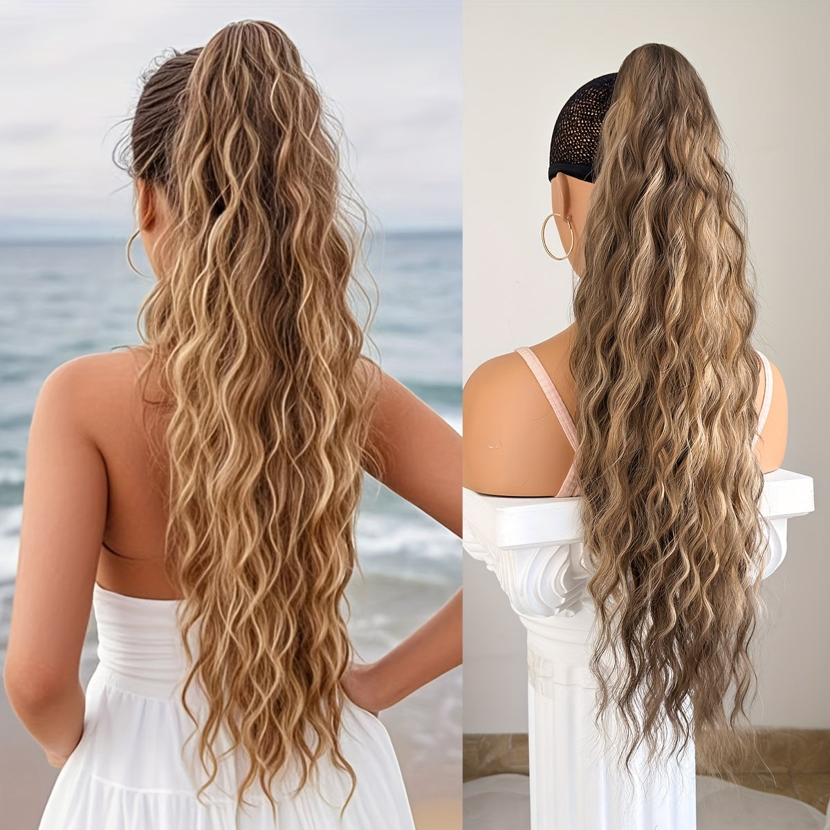 Ponytail Extension Drawstring Clip in Hair Extensions 28 inch Long Wave Synthetic Hairpiece wine red