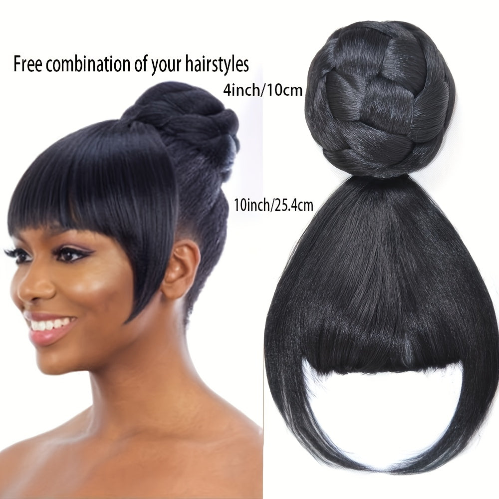 1pc Glamour Lady Elegant clip-on Fringe wig Yaki Straight synthetic fiber, heat resistant, lightweight 25g, 20.32 cm, natural look, with sideburns, suitable for all ethnic groups, Thanksgiving gift, perfect for gifting