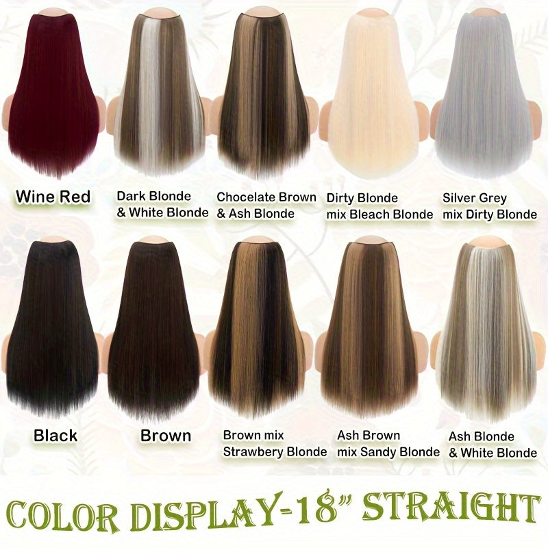 18inch/45cm U-Shaped One Piece Clip In Hair Extensions With 5 Clips X-Thicker 3/4 Full Head Synthetic Long Straight Hairpiece Soft V Shape Hairpieces Add Hair Volume For Women Holiday Cosplay Party Gift Daily