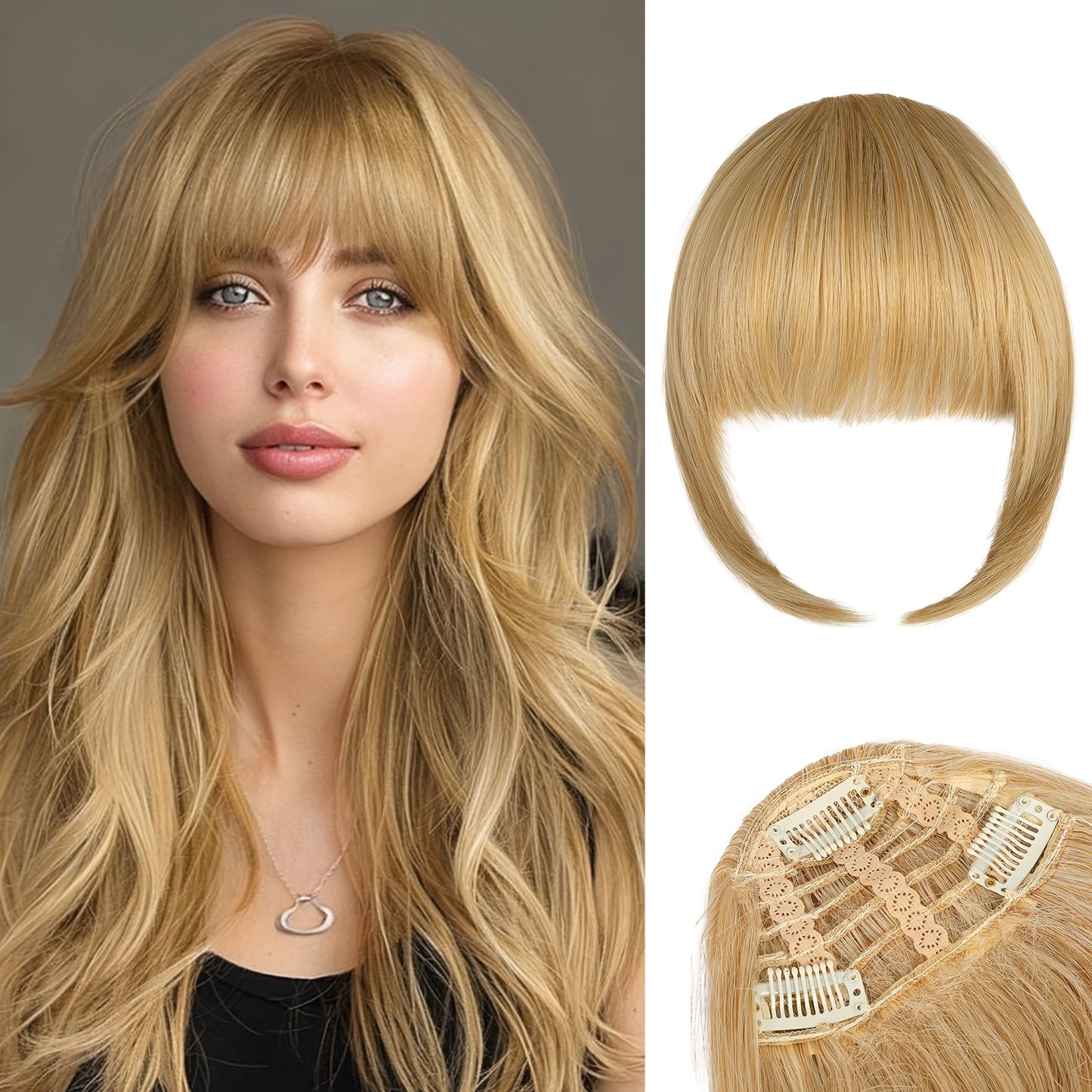 Women's Clip-In Bangs - Natural Look Fake Bangs Extensions with Temples, Easy to Use No Glue Needed, Straight Hairstyle, for Everyday & Special Events - Salon-Quality Fringe Hairpiece, Glossy Finish