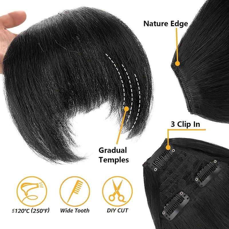 1pc Glamour Lady Elegant clip-on Fringe wig Yaki Straight synthetic fiber, heat resistant, lightweight 25g, 20.32 cm, natural look, with sideburns, suitable for all ethnic groups, Thanksgiving gift, perfect for gifting