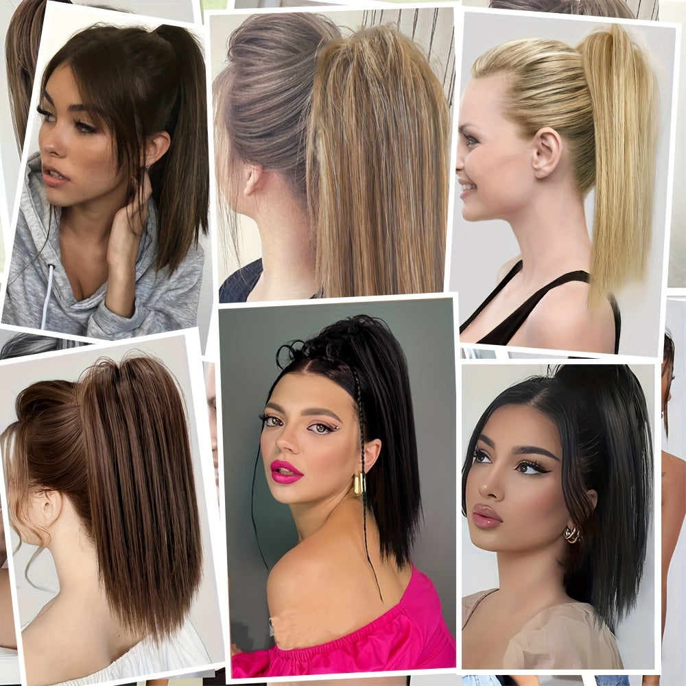 40.64cm Fluffy Synthetic Claw Clip-On Ponytail Extensions for Women - Short Straight Hair Bun Pieces for Daily Use, Parties, and Halloween, Cute Hair Accessories, Party Hairpiece, Natural Look Hairpiece