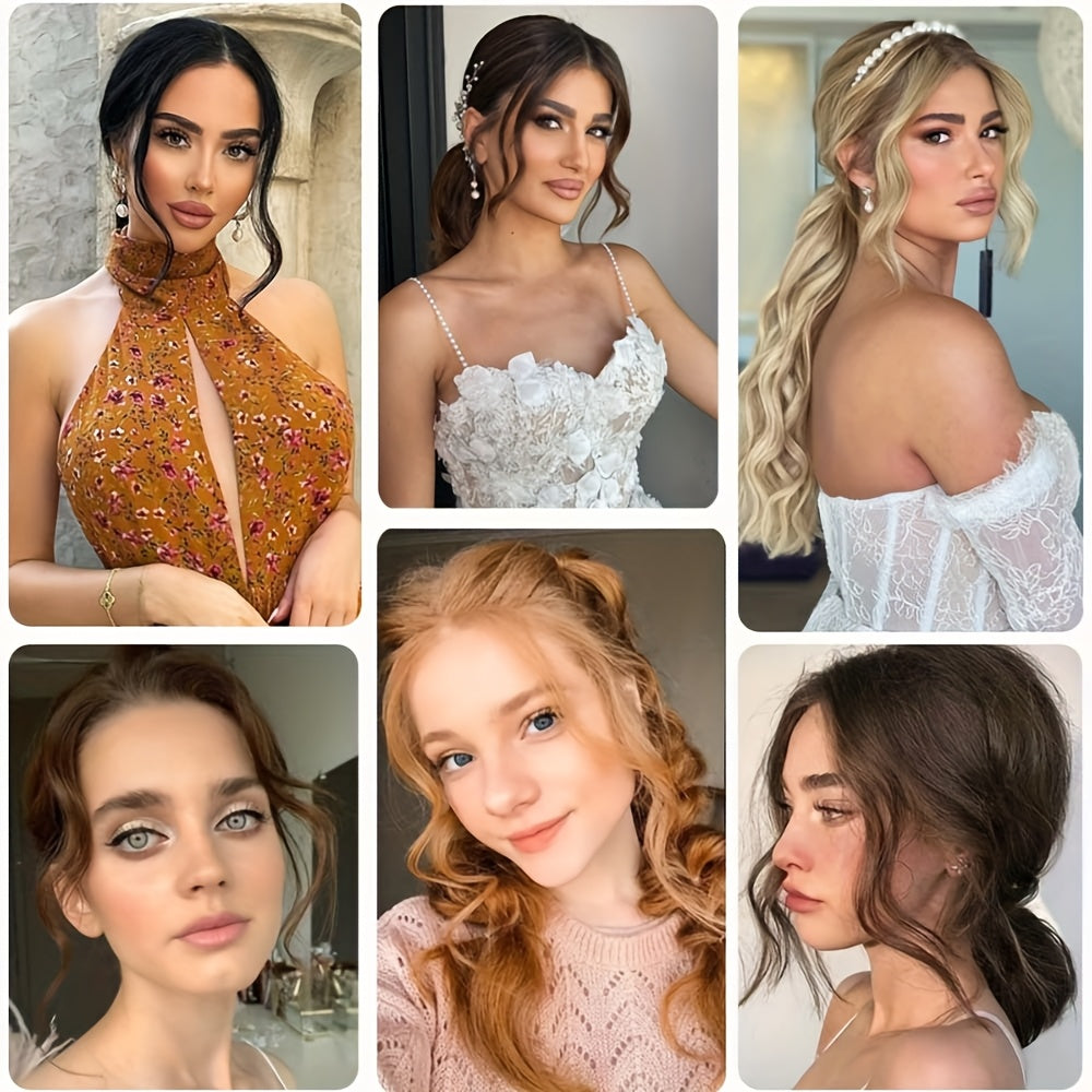 16-Inch Two-Piece Clip Synthetic Bangs Wig Pieces - Wavy Texture Natural Styling Long Side Tassel Hair Extension, Elegant Style, Suitable for Women'S Daily Wear, Wedding Party, Themed Party, Festival Celebration