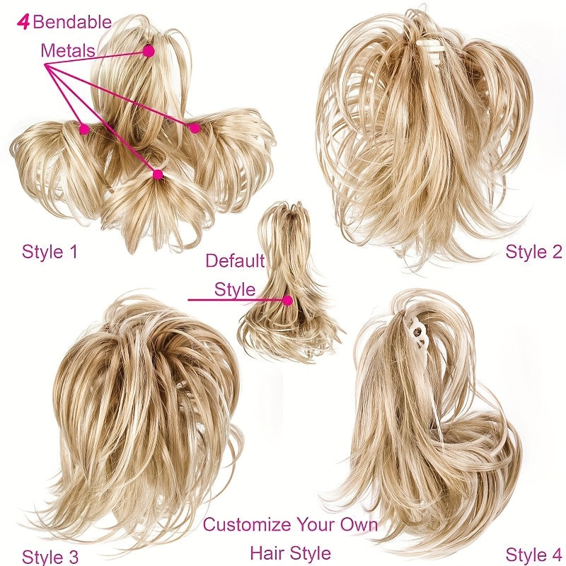 30.48 cm Adjustable Messy Style Ponytail Clip-on Straight Wig Short Extensions Hair Synthetic Hairpiece