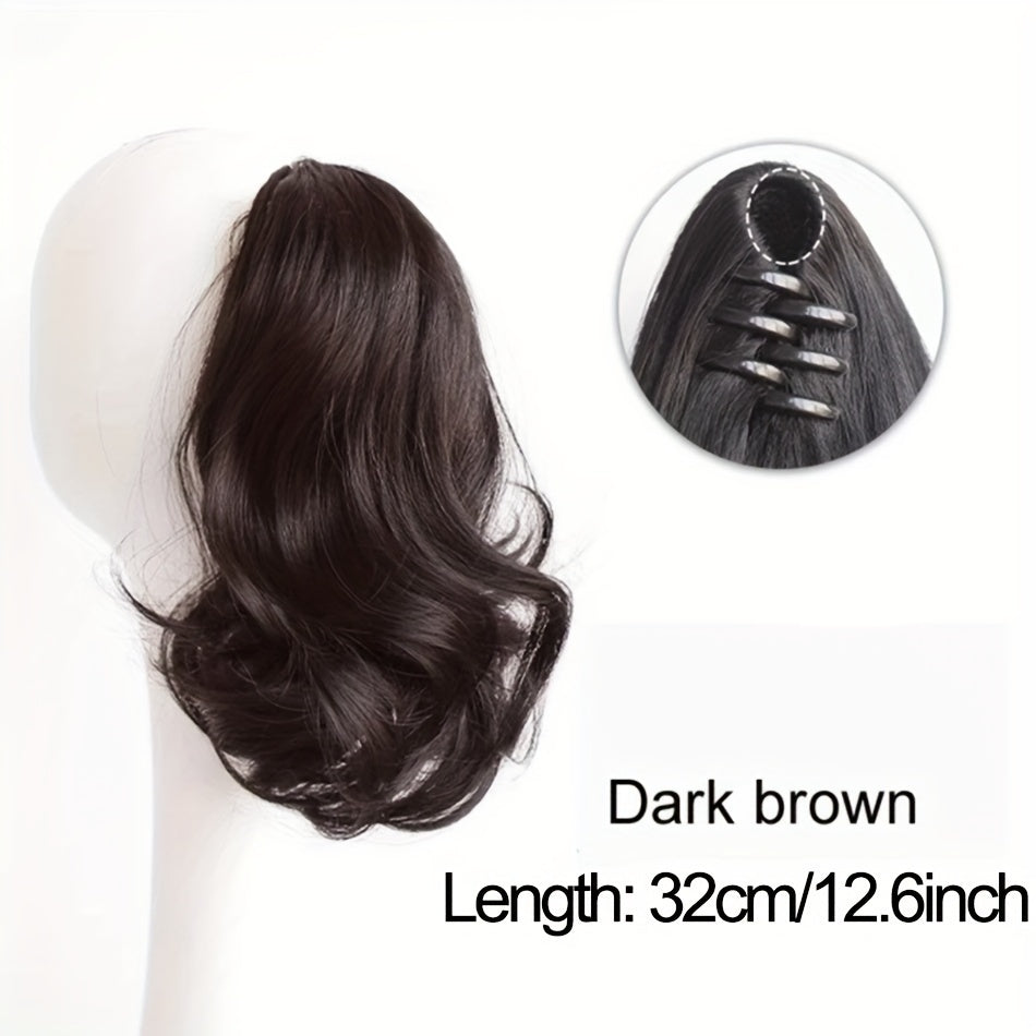 Elegant 34.8cm Pear Blossom Claw Clip Ponytail Extension - Voluminous Curly Wave, 100g Heat-Resistant Synthetic Hair, Chic Short Style with Tassel Accent for Women, Ponytail Hair Extensions
