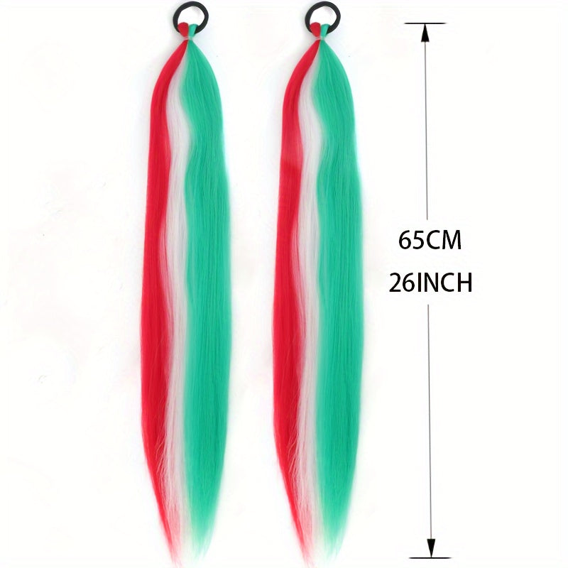 2pcs Festive Ombre Jumbo Braiding Ponytail Extensions, 26-Inch Synthetic High Temperature Fiber Hair with Elastic Band for Women & Girls - Ideal for Christmas & Holiday Celebrations, Hair Accessories