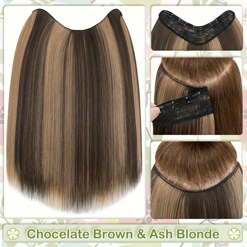 18inch/45cm U-Shaped One Piece Clip In Hair Extensions With 5 Clips X-Thicker 3/4 Full Head Synthetic Long Straight Hairpiece Soft V Shape Hairpieces Add Hair Volume For Women Holiday Cosplay Party Gift Daily