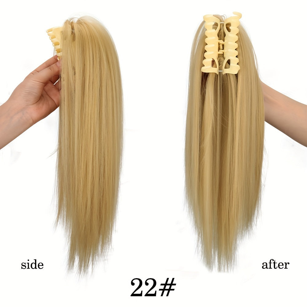 40.64cm Fluffy Synthetic Claw Clip-On Ponytail Extensions for Women - Short Straight Hair Bun Pieces for Daily Use, Parties, and Halloween, Cute Hair Accessories, Party Hairpiece, Natural Look Hairpiece