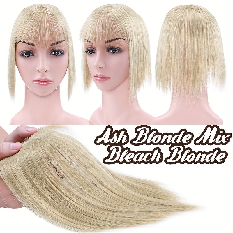 10inch/25cm Hair Toppers Natural Straight Hairpiece With Bangs For Women 100% Soft Toupee Hair 2 Clips Silk Base Clip In Top Synthetic Hair Extensions Hair Pieces For Thinning Hair Wiglets Upgrade Lace Base Topper Festival Cosplay Party Daily Use