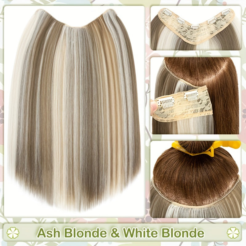 18inch/45cm U-Shaped One Piece Clip In Hair Extensions With 5 Clips X-Thicker 3/4 Full Head Synthetic Long Straight Hairpiece Soft V Shape Hairpieces Add Hair Volume For Women Holiday Cosplay Party Gift Daily