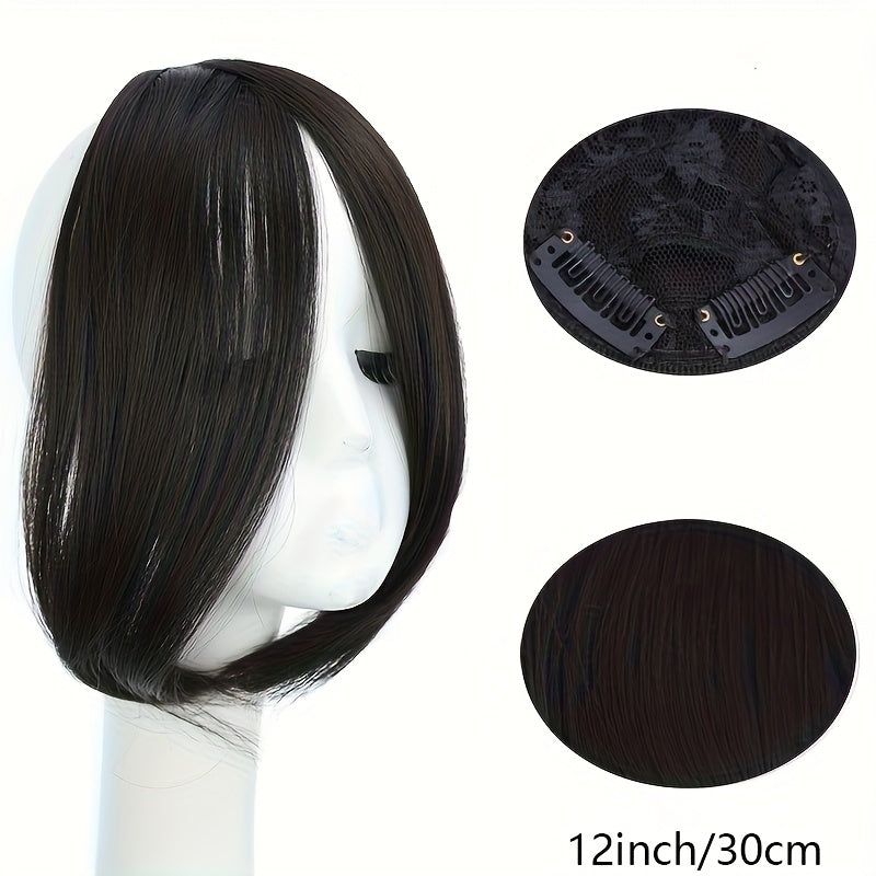 1pc Women’s Synthetic Straight Bangs Wig - Heat-Resistant, Center Parted Fake Fringe in Dark Brown for Everyday Style, Short Hair Wigs