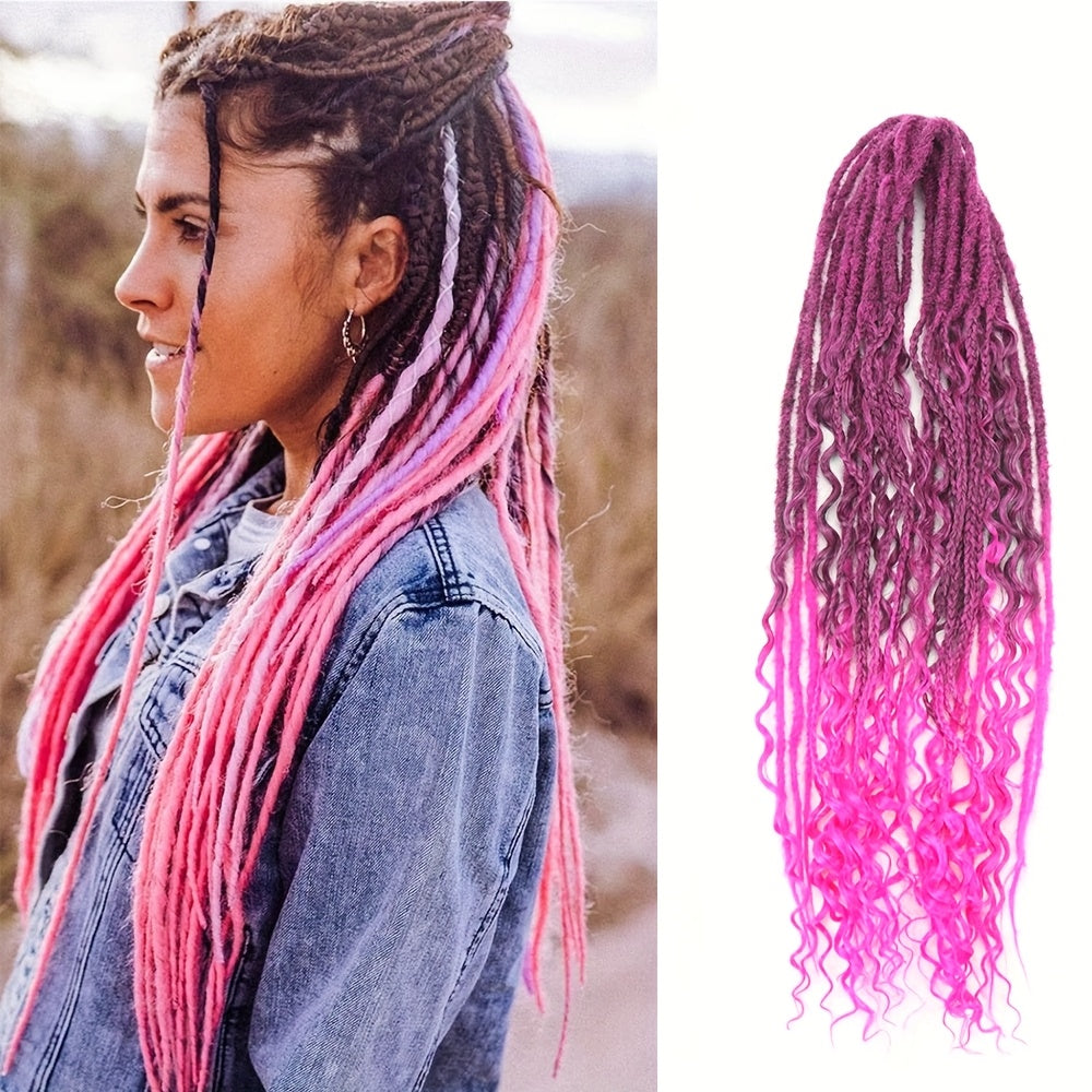 [ELIZA Braids] ELIZA Handmade 24-Inch Synthetic Fiber Double Tail Braided Hair Extensions | Curly Wave Style, Mixed Braids, 15 Strands per Pack for Women