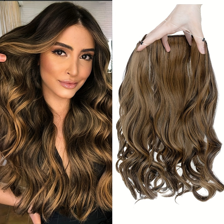 20inch/50cm Wire In Hair Extensions Long Wavy Synthetic Hairpiece Heat Resistant Add Volume Curly Hairpieces Highlight Mix Color Black Bleach Blonde Brown For Women Daily Party Festival Gift