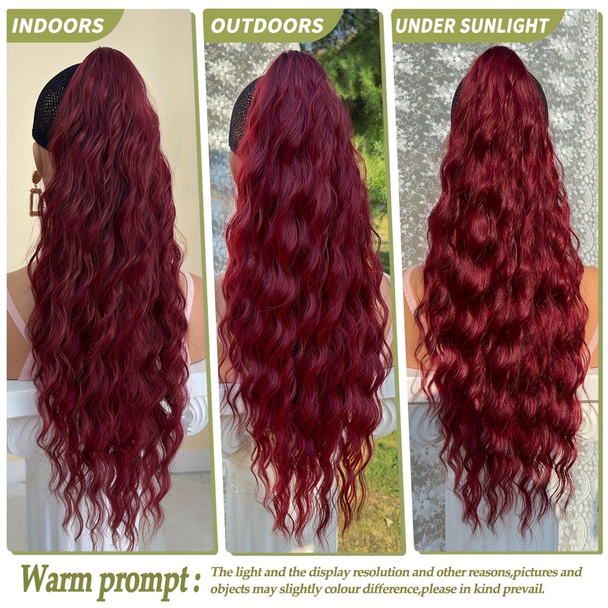 Ponytail Extension Drawstring Clip in Hair Extensions 28 inch Long Wave Synthetic Hairpiece wine red