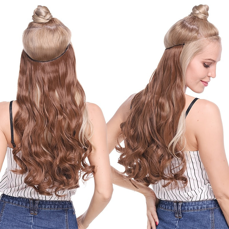 20inch/50cm Wire In Hair Extensions Long Wavy Synthetic Hairpiece Heat Resistant Add Volume Curly Hairpieces Highlight Mix Color Black Bleach Blonde Brown For Women Daily Party Festival Gift