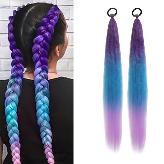 2pcs Festive Ombre Jumbo Braiding Ponytail Extensions, 26-Inch Synthetic High Temperature Fiber Hair with Elastic Band for Women & Girls - Ideal for Christmas & Holiday Celebrations, Hair Accessories