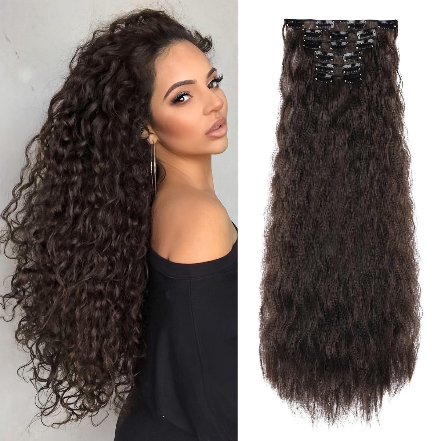 6pcs Clip-in Hair Extensions I6, 55cm Long Mermaid Wavy Synthetic Basics Hairpieces, Jerry Curl Style, for Women