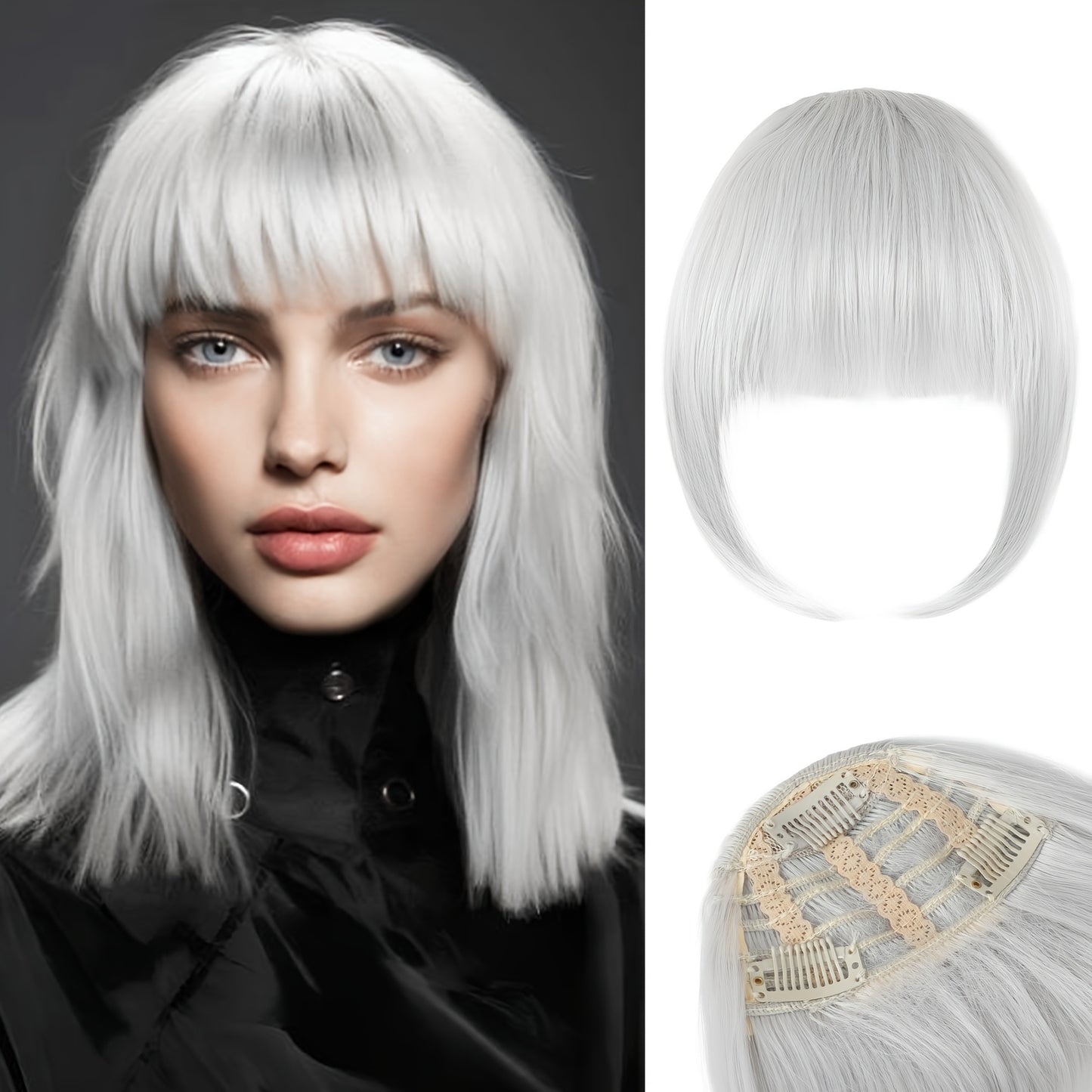 Women's Clip-In Bangs - Natural Look Fake Bangs Extensions with Temples, Easy to Use No Glue Needed, Straight Hairstyle, for Everyday & Special Events - Salon-Quality Fringe Hairpiece, Glossy Finish