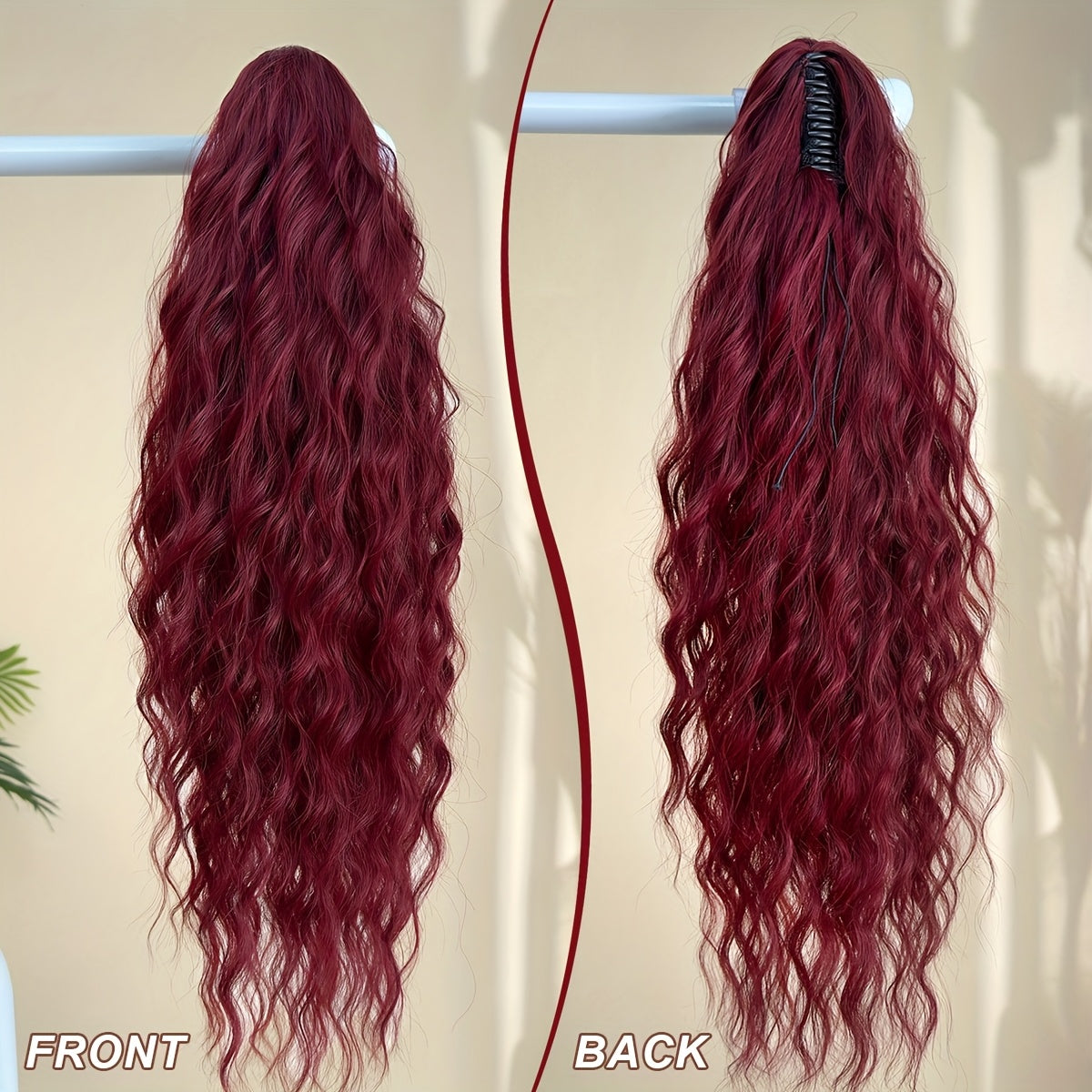 Ponytail Extension Drawstring Clip in Hair Extensions 28 inch Long Wave Synthetic Hairpiece wine red