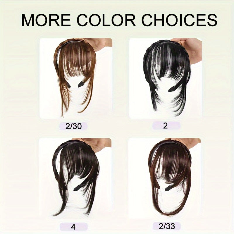 Women's Synthetic Straight Hair Bangs with Braided Headband, Fashion Hairpiece Extension, Universal Fit for All - Basic Style Hair Accessory