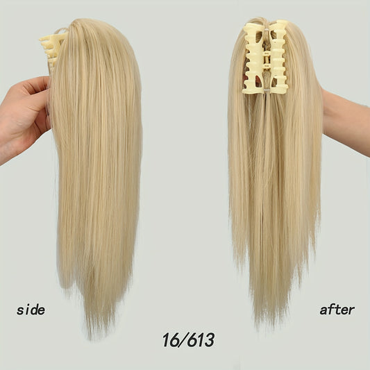 40.64cm Fluffy Synthetic Claw Clip-On Ponytail Extensions for Women - Short Straight Hair Bun Pieces for Daily Use, Parties, and Halloween, Cute Hair Accessories, Party Hairpiece, Natural Look Hairpiece