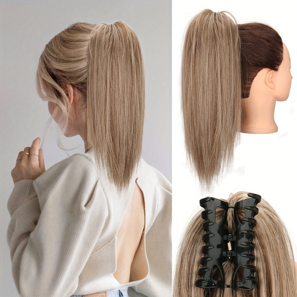 40.64cm Fluffy Synthetic Claw Clip-On Ponytail Extensions for Women - Short Straight Hair Bun Pieces for Daily Use, Parties, and Halloween, Cute Hair Accessories, Party Hairpiece, Natural Look Hairpiece