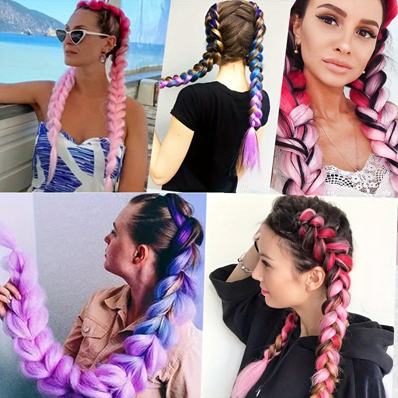 2-Pack 26-Inch Jumbo Braided Ponytail Hair Extensions - Soft Synthetic Straight Hair with Tinsel, Elastic Band, and Natural-Looking Roots for All Occasions, Easy to Wear and Style