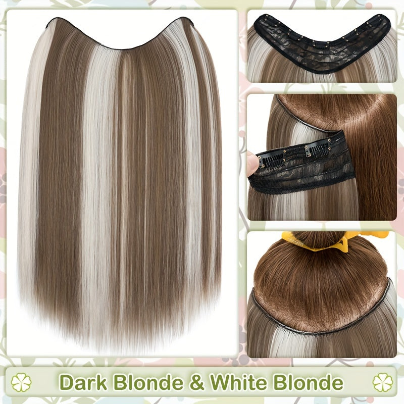 18inch/45cm U-Shaped One Piece Clip In Hair Extensions With 5 Clips X-Thicker 3/4 Full Head Synthetic Long Straight Hairpiece Soft V Shape Hairpieces Add Hair Volume For Women Holiday Cosplay Party Gift Daily