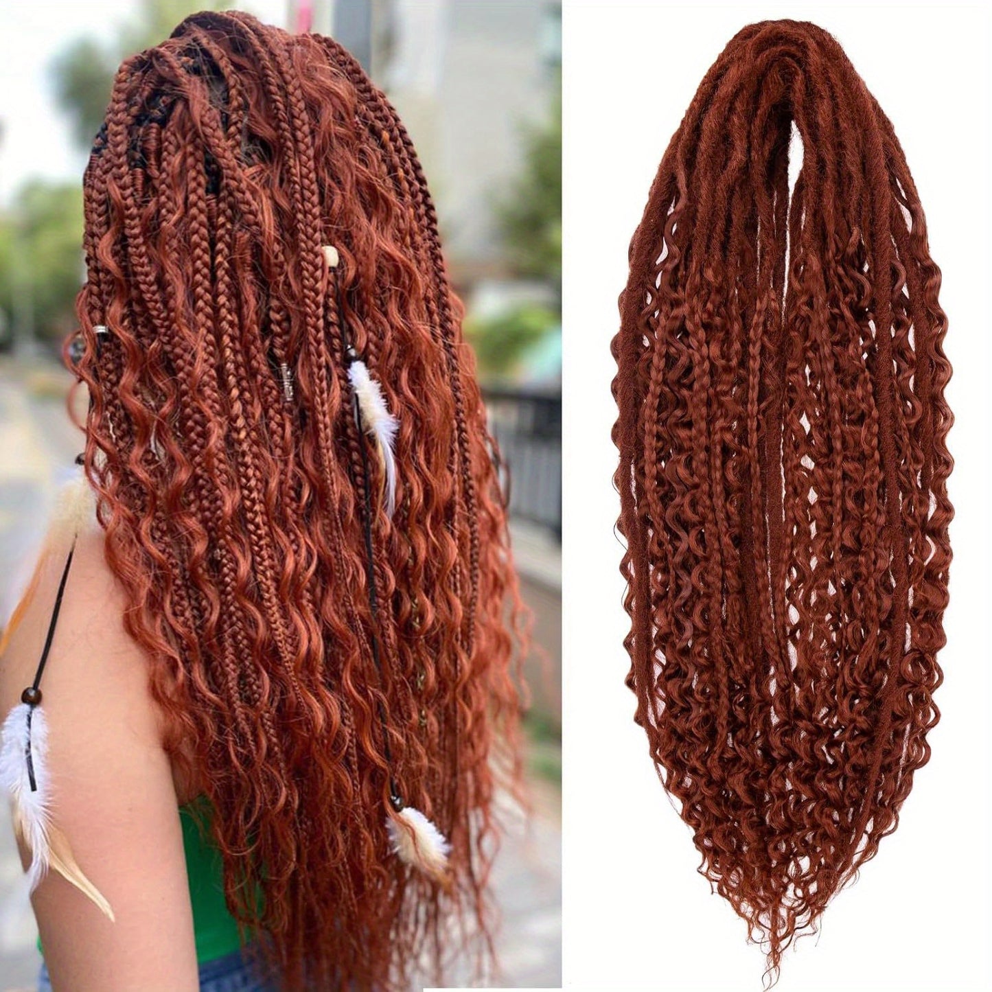 [ELIZA Braids] ELIZA Handmade 24-Inch Synthetic Fiber Double Tail Braided Hair Extensions | Curly Wave Style, Mixed Braids, 15 Strands per Pack for Women