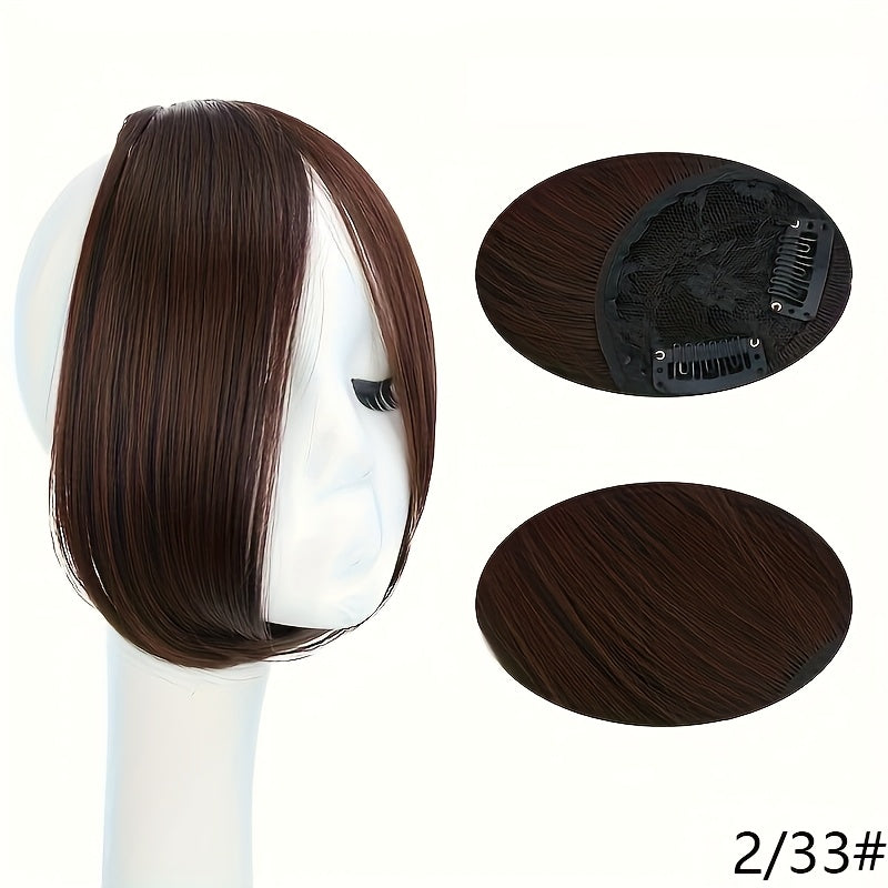 1pc Women’s Synthetic Straight Bangs Wig - Heat-Resistant, Center Parted Fake Fringe in Dark Brown for Everyday Style, Short Hair Wigs
