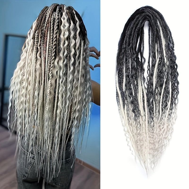 [ELIZA Braids] ELIZA Handmade 24-Inch Synthetic Fiber Double Tail Braided Hair Extensions | Curly Wave Style, Mixed Braids, 15 Strands per Pack for Women